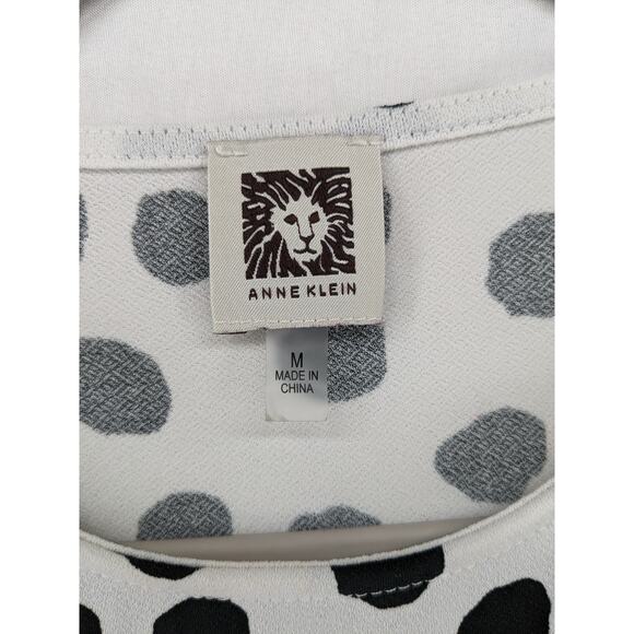 Anne Klein Polka Dot Print Blouse Medium Black White‎ Front Tie Top Short Sleeve - Picture 3 of 11